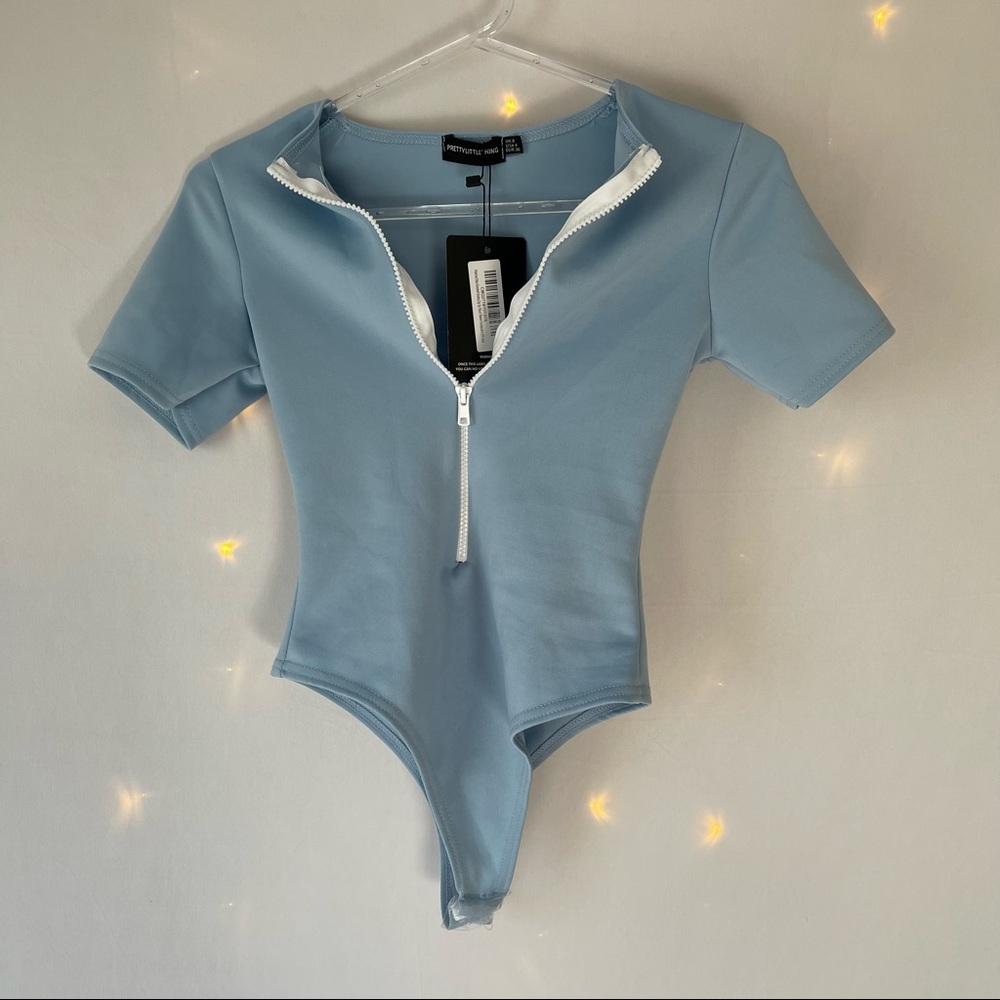 Blue Bonded Scuba Zip-up Bodysuit